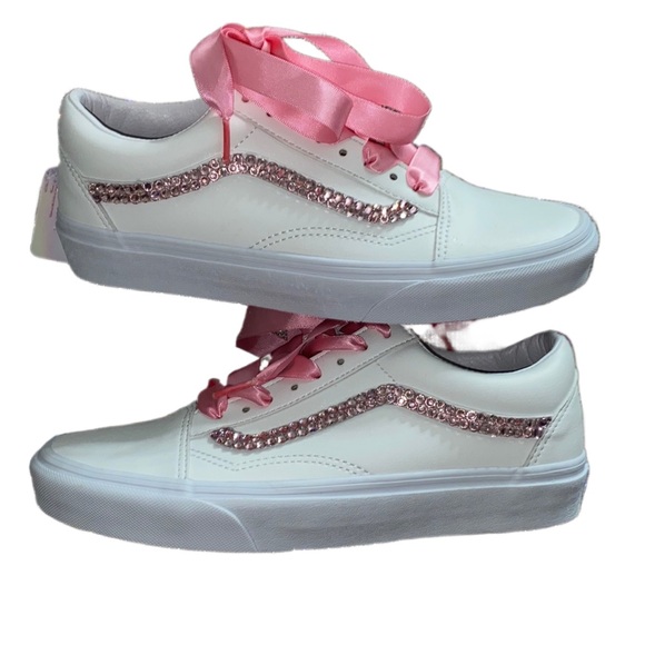Light Rose Pink Luxe Crystal Diamond Classic Lace Up Old Skool Vans - Picture 5 of 7